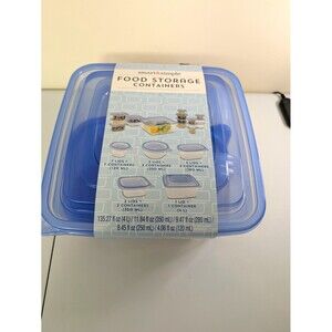 smart&simple 16pc Clear Rectangular Plastic Containers w/ Blue Snap Lids B20